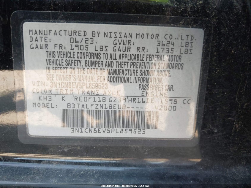 2023 NISSAN VERSA SV - 3N1CN8EV5PL859523