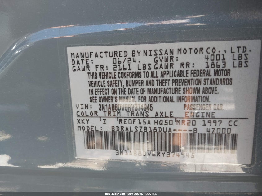 2024 NISSAN SENTRA SR XTRONIC CVT - 3N1AB8DV6RY374945