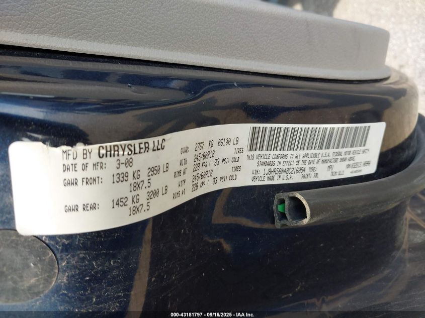 2008 Jeep Grand Cherokee Limited VIN: 1J8HR58N48C216054 Lot: 43181797