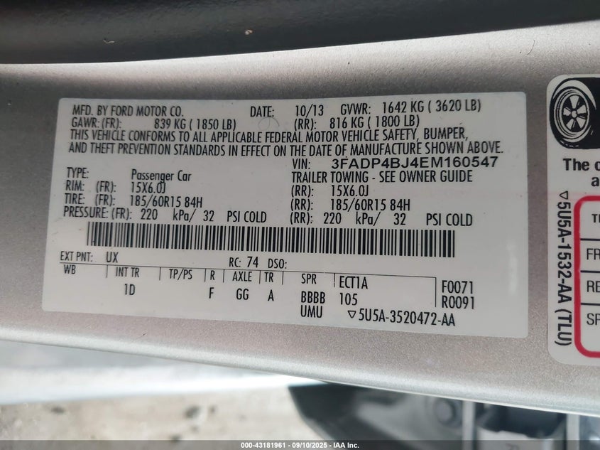 2014 FORD FIESTA SE - 3FADP4BJ4EM160547