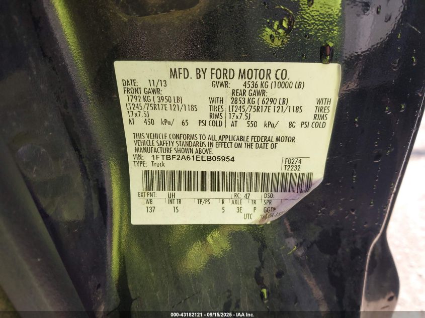 2014 Ford F-250 Xl VIN: 1FTBF2A61EEB05954 Lot: 43182121