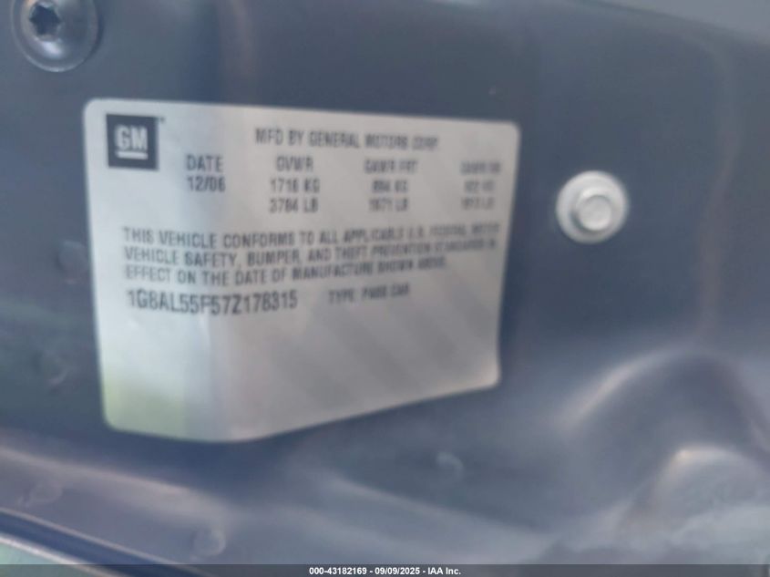 2007 Saturn Ion 3 VIN: 1G8AL55F57Z178315 Lot: 43182169