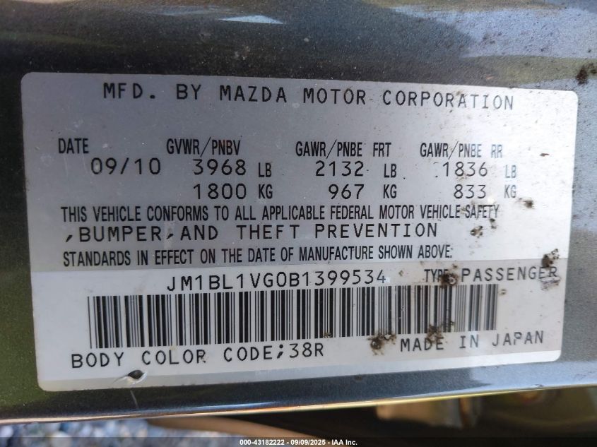 2011 Mazda Mazda3 I Touring VIN: JM1BL1VG0B1399534 Lot: 43182222