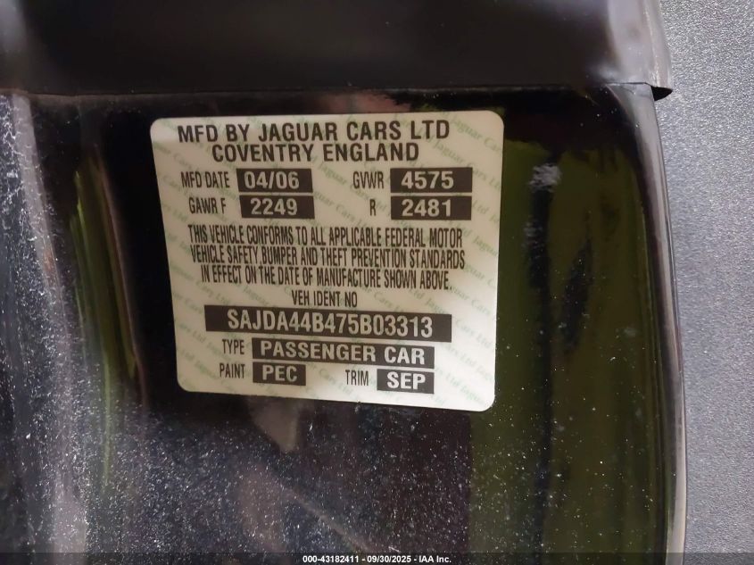 2007 Jaguar Xk VIN: SAJDA44B475B03313 Lot: 43182411