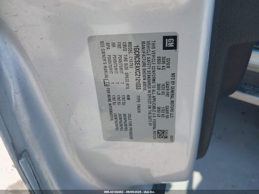 2012 Chevrolet Silverado 1500 Lt VIN: 1GCRCSEAXCZ121033 Lot: 43182452