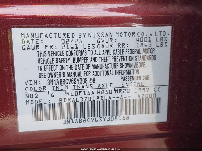 2025 NISSAN SENTRA SV - 3N1AB8CV6SY308158