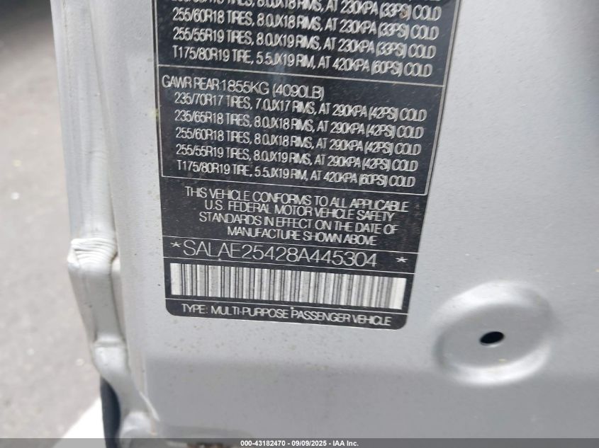 2008 Land Rover Lr3 V8 Se VIN: SALAE25428A445304 Lot: 43182470