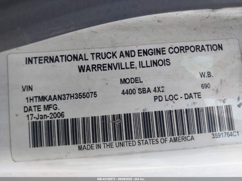 2007 International 4000 4400 VIN: 1HTMKAAN37H355075 Lot: 43182573
