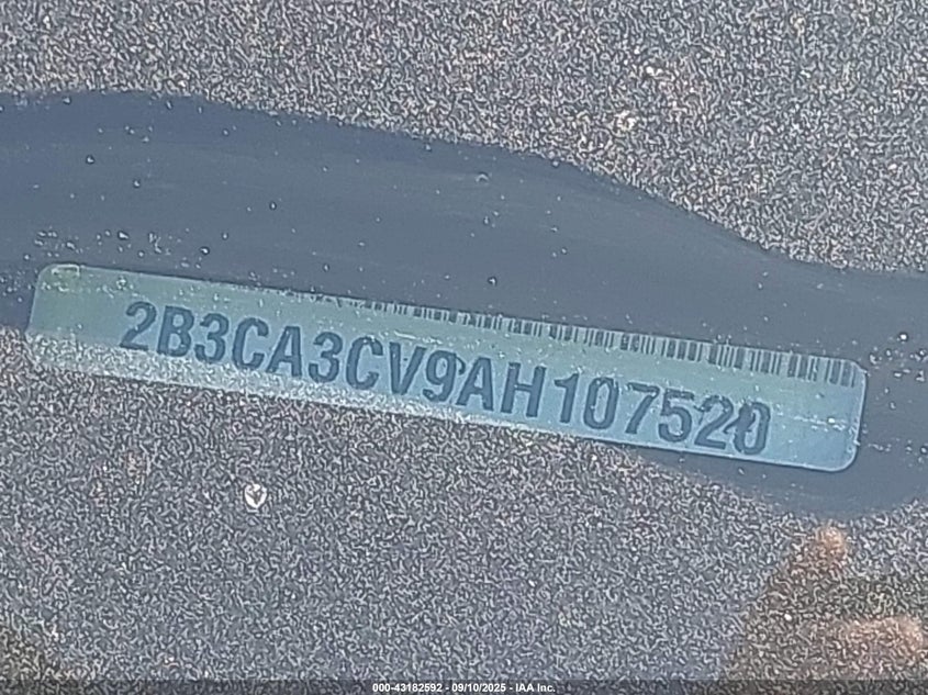 2010 Dodge Charger Sxt VIN: 2B3CA3CV9AH107520 Lot: 43182592