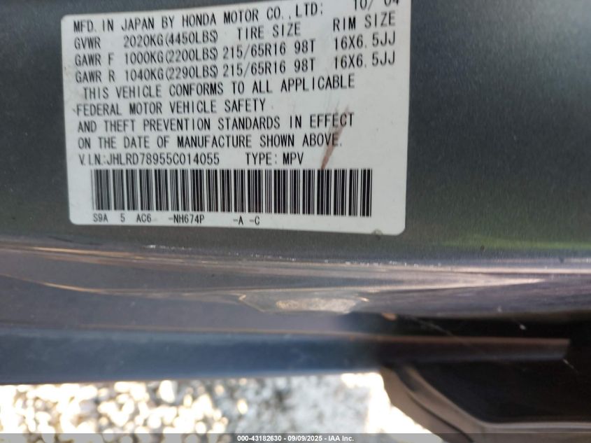 2005 Honda Cr-V Se VIN: JHLRD78955C014055 Lot: 43182630