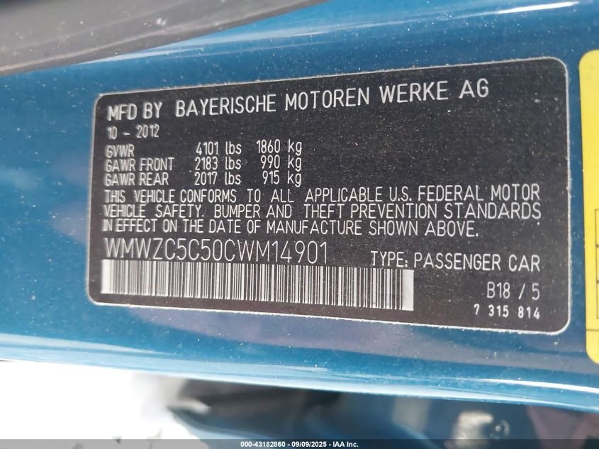 2012 Mini Cooper S Countryman VIN: WMWZC5C50CWM14901 Lot: 43182860