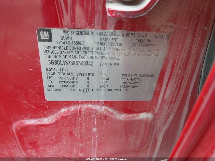 2009 Saturn Vue Red Line VIN: 3GSCL13739S569342 Lot: 43182887