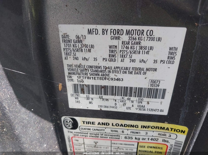 2013 FORD F-150 XLT 1FTFW1ET5DFC93463