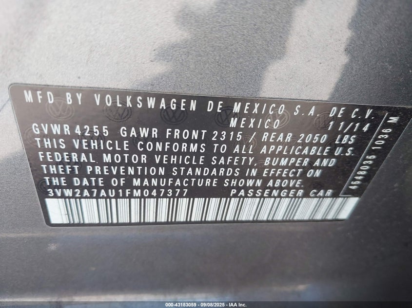 2015 VOLKSWAGEN GOLF TDI S 4-DOOR 3VW2A7AU1FM047377