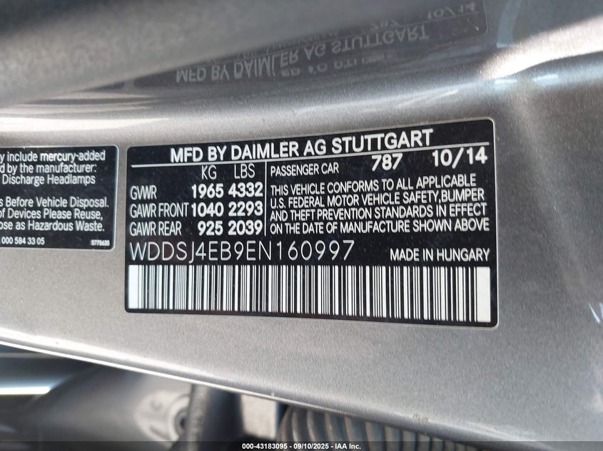 2014 MERCEDES-BENZ CLA 250 - WDDSJ4EB9EN160997