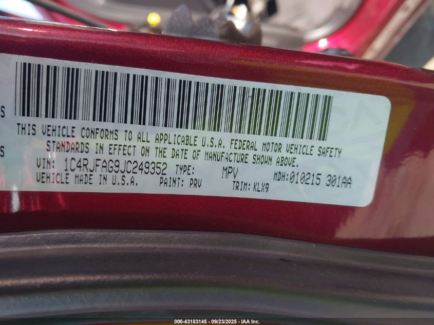 2018 Jeep Grand Cherokee Altitude 4X4 VIN: 1C4RJFAG9JC249352 Lot: 43183145