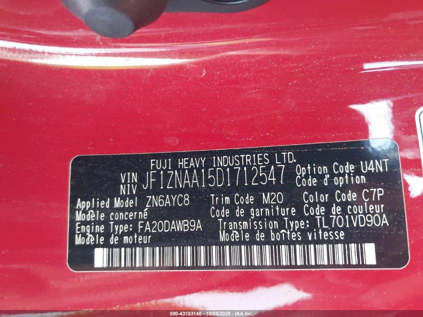 2013 Scion Fr-S VIN: JF1ZNAA15D1712547 Lot: 43183148