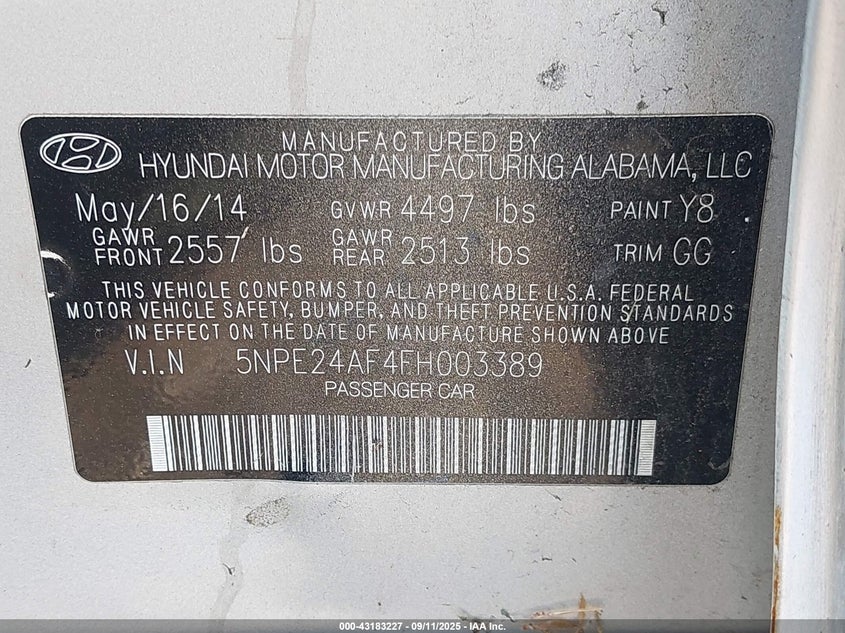 2015 HYUNDAI SONATA SE - 5NPE24AF4FH003389