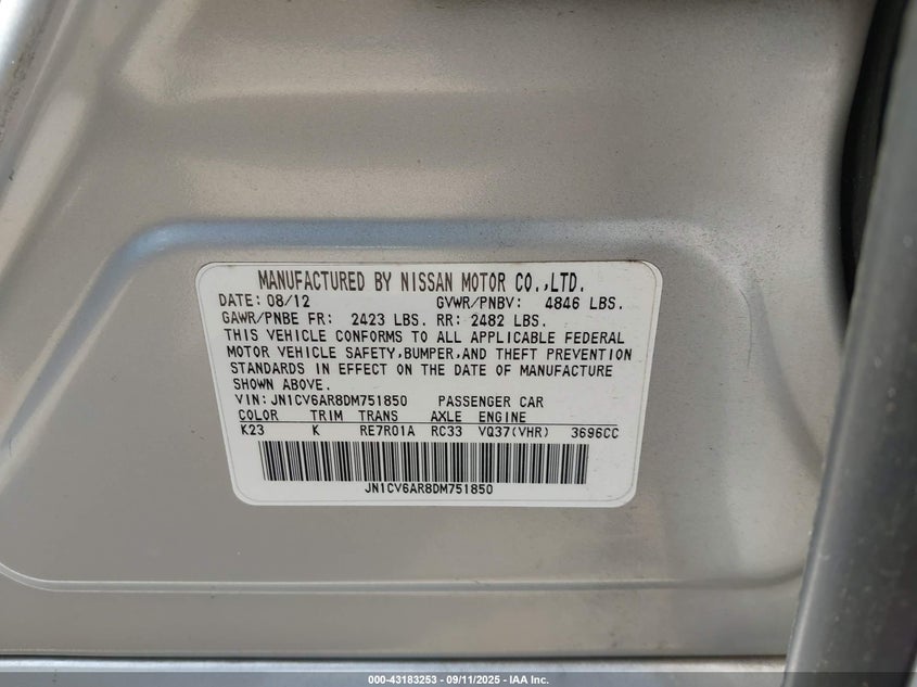 2013 INFINITI G37X - JN1CV6AR8DM751850