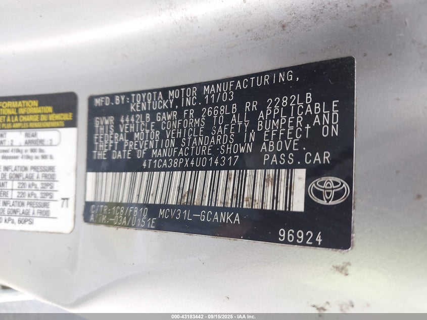 2004 Toyota Camry Solara Se VIN: 4T1CA38PX4U014317 Lot: 43183442