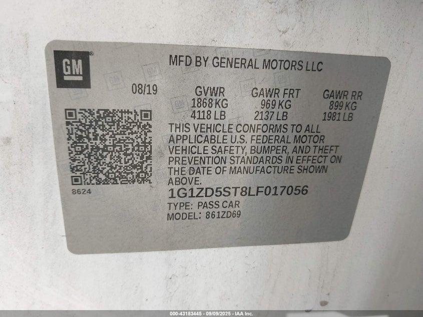 2020 Chevrolet Malibu Fwd Lt VIN: 1G1ZD5ST8LF017056 Lot: 43183445