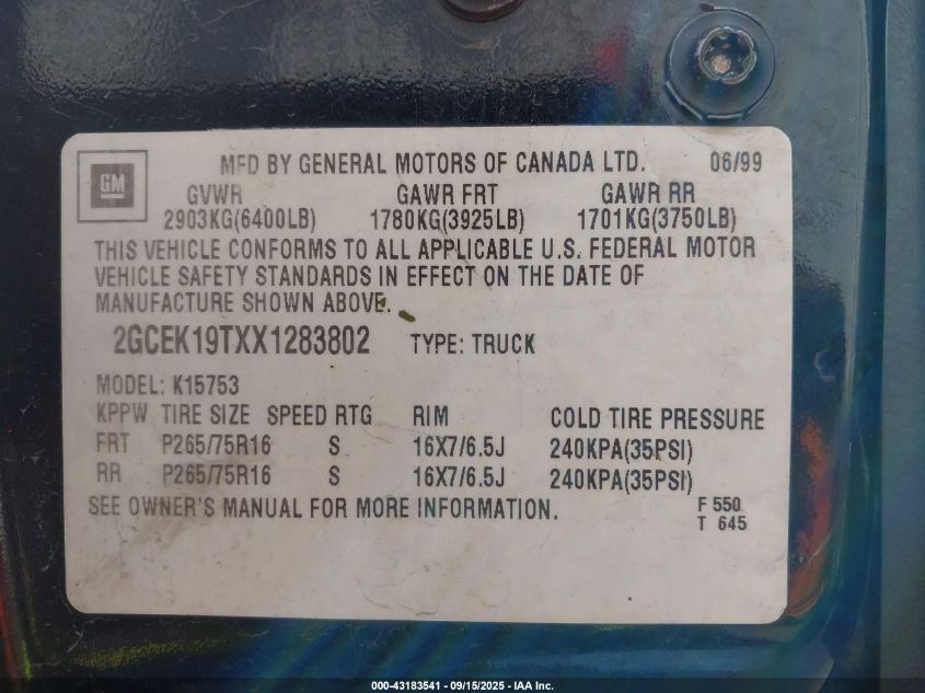 2000 Chevrolet Silverado 1500 Ls VIN: 1GCEK19T4YE197515 Lot: 43183541