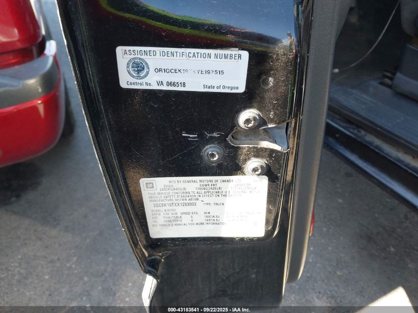 2000 Chevrolet Silverado 1500 Ls VIN: 1GCEK19T4YE197515 Lot: 43183541