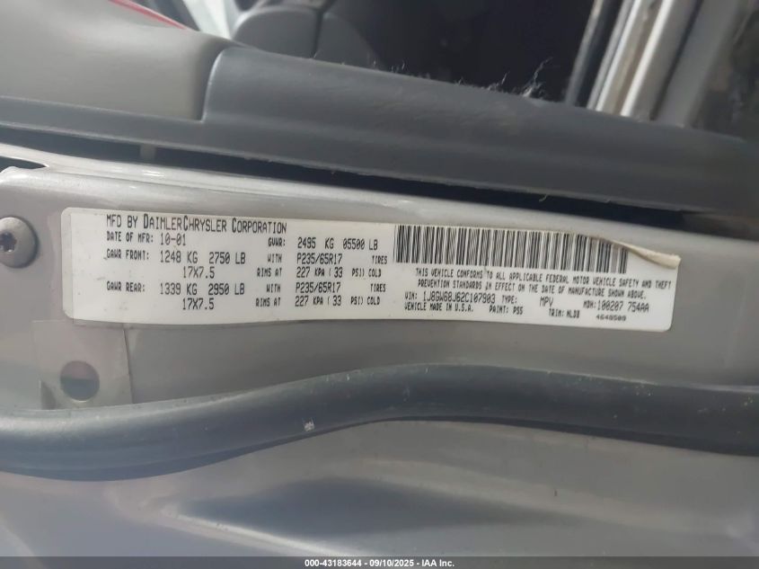 2002 Jeep Grand Cherokee Overland VIN: 1J8GW68J62C107903 Lot: 43183644