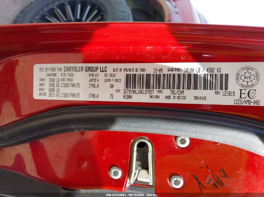 2010 Dodge Ram 3500 Slt VIN: 3D73Y3HL1AG137957 Lot: 43183693