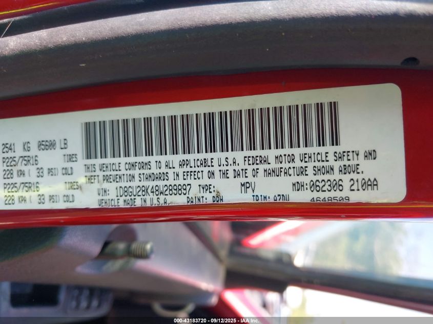 2008 Dodge Nitro Sxt VIN: 1D8GU28K48W289897 Lot: 43183720