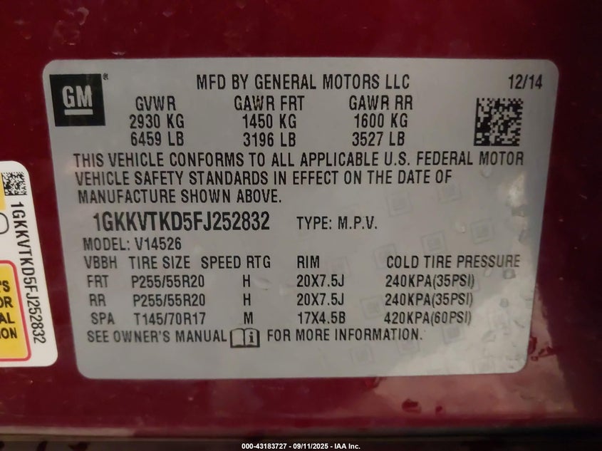 2015 GMC ACADIA DENALI - 1GKKVTKD5FJ252832