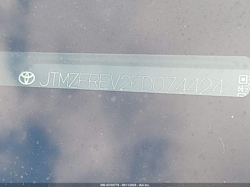 2015 Toyota Rav4 Le VIN: JTMZFREV2FD074424 Lot: 43183776