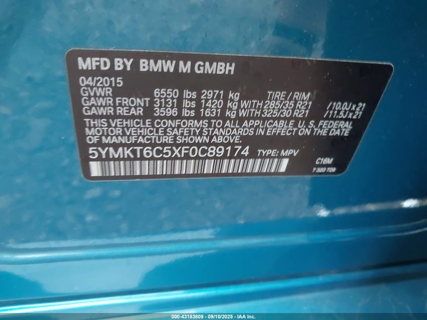 2015 BMW X5 M 5YMKT6C5XF0C89174