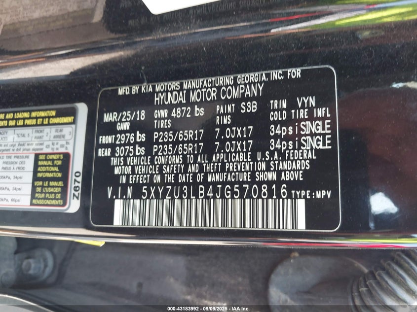 2018 Hyundai Santa Fe Sport 2.4L VIN: 5XYZU3LB4JG570816 Lot: 43183992