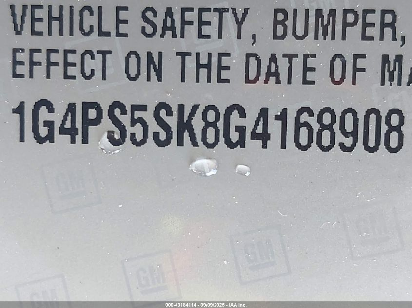 2016 Buick Verano Leather Group VIN: 1G4PS5SK8G4168908 Lot: 43184114