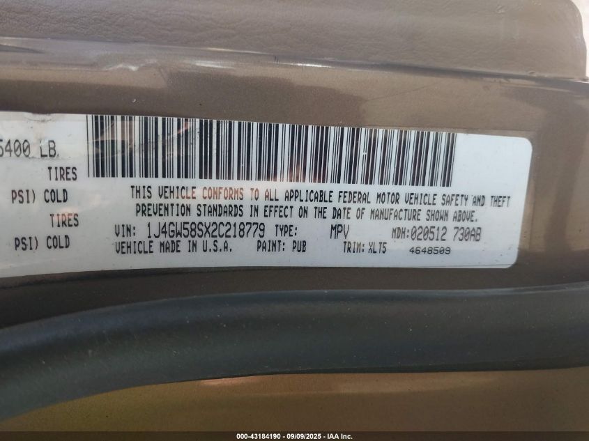 2002 Jeep Grand Cherokee Limited Limited VIN: 1J4GW58FX2C218779 Lot: 43184190