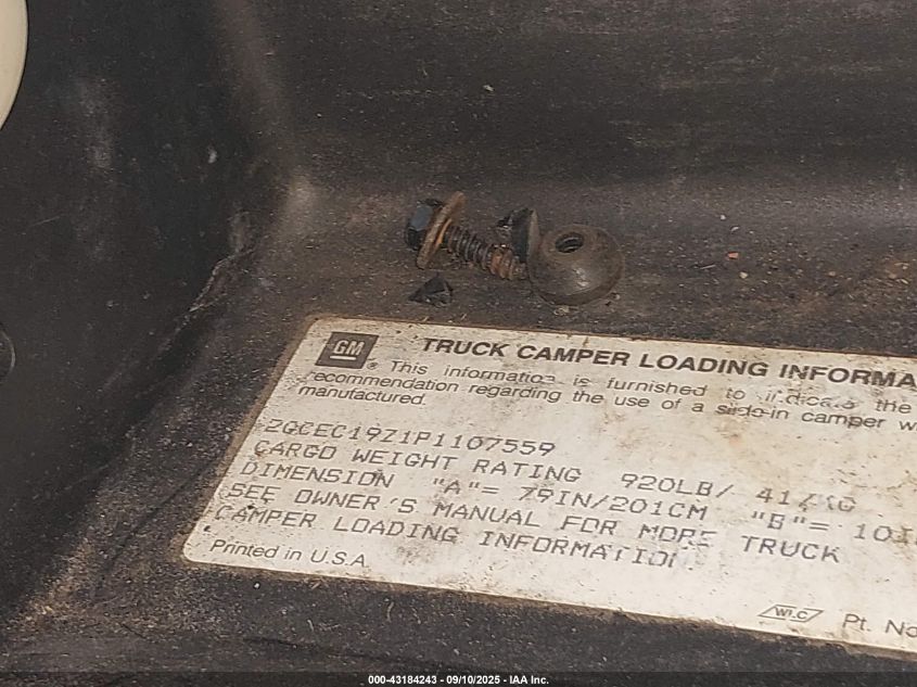 1993 Chevrolet Gmt-400 C1500 VIN: 2GCEC19Z1P1107559 Lot: 43184243