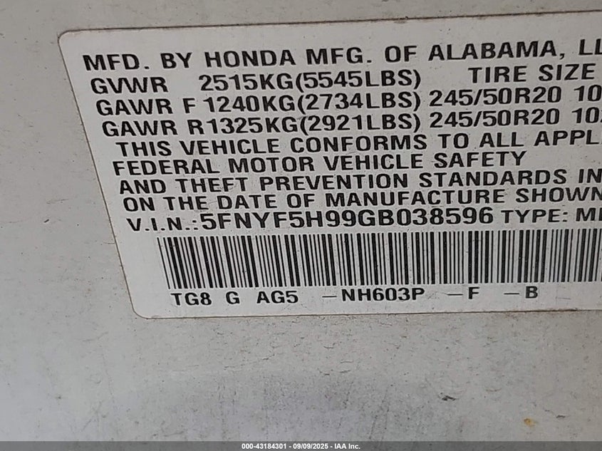 2016 HONDA PILOT TOURING - 5FNYF5H99GB038596