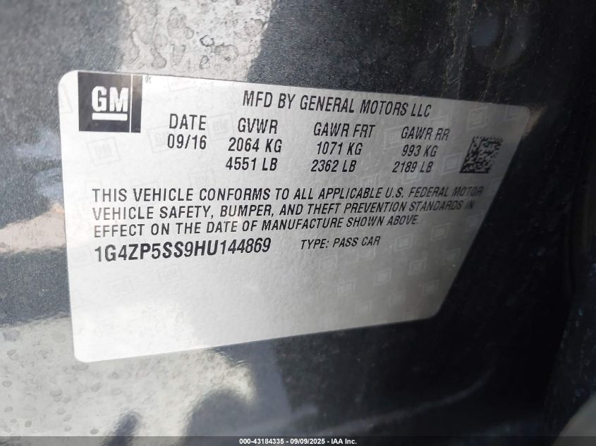 2017 Buick Lacrosse Essence VIN: 1G4ZP5SS9HU144869 Lot: 43184335