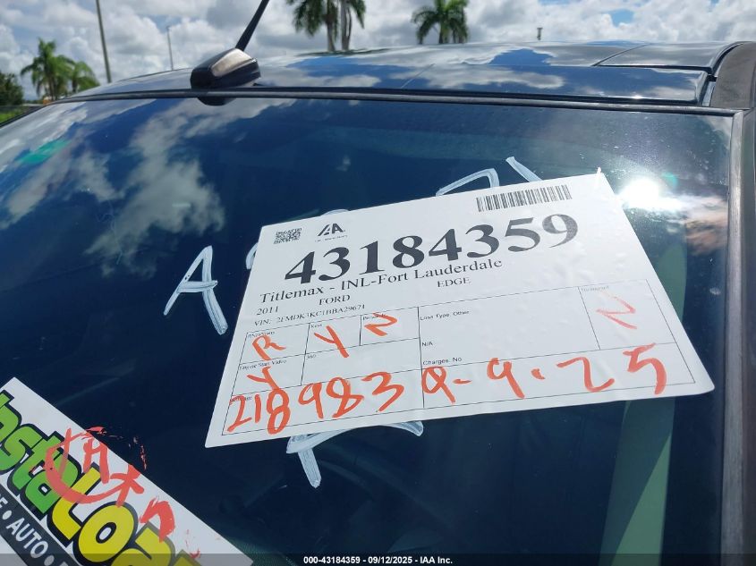 2011 Ford Edge Limited VIN: 2FMDK3KC1BBA29671 Lot: 43184359