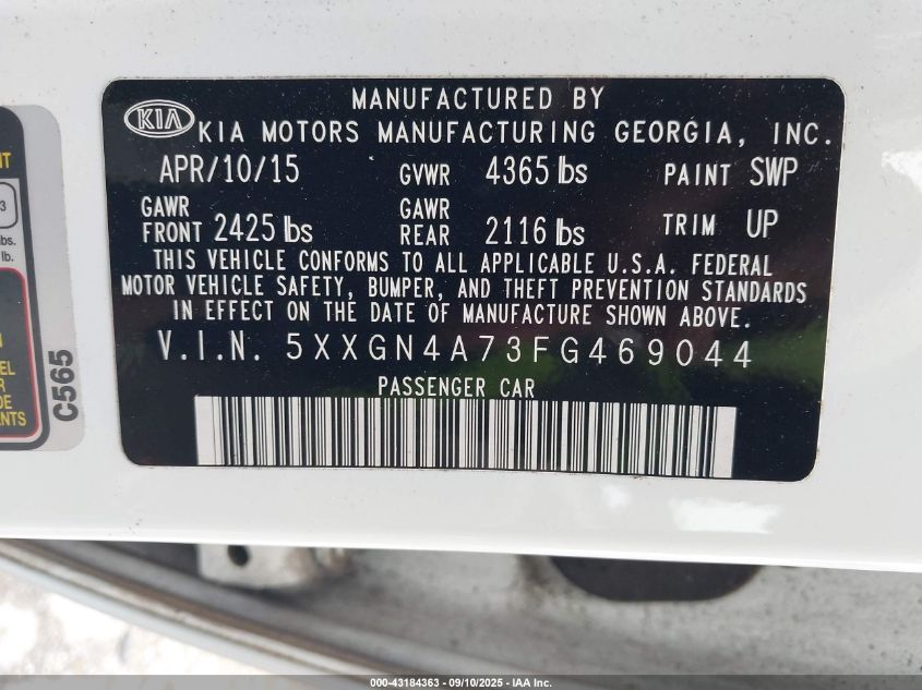 2015 Kia Optima Ex VIN: 5XXGN4A73FG469044 Lot: 43184363