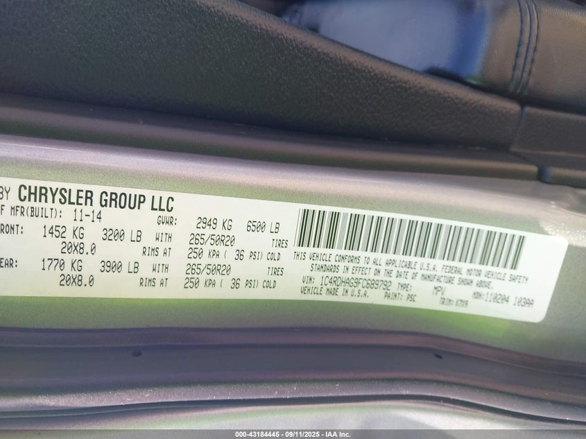 2015 DODGE DURANGO SXT - 1C4RDHAG9FC689792