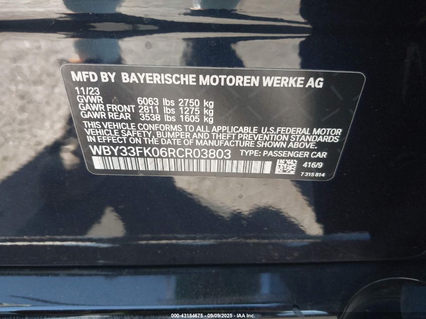 2024 BMW I5 Edrive40 VIN: WBY33FK06RCR03803 Lot: 43184675