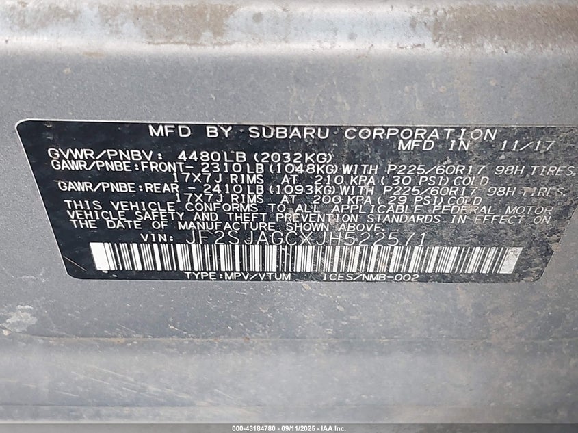2018 Subaru Forester 2.5I Premium VIN: JF2SJAGCXJH522571 Lot: 43184780
