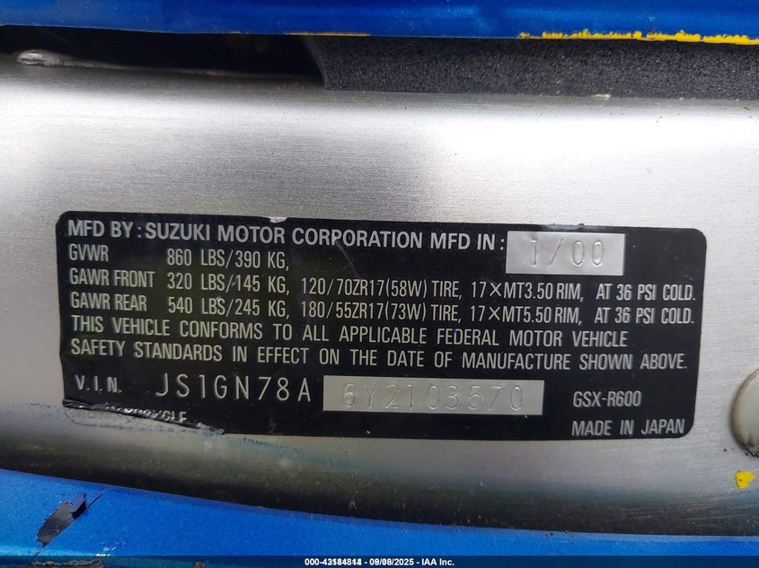 2000 SUZUKI GSX-R600 - JS1GN78A6Y2103570
