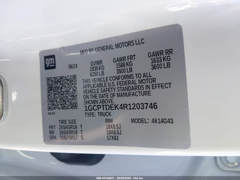 2024 Chevrolet Colorado 4Wd Z71 VIN: 1GCPTDEK4R1203746 Lot: 43184821