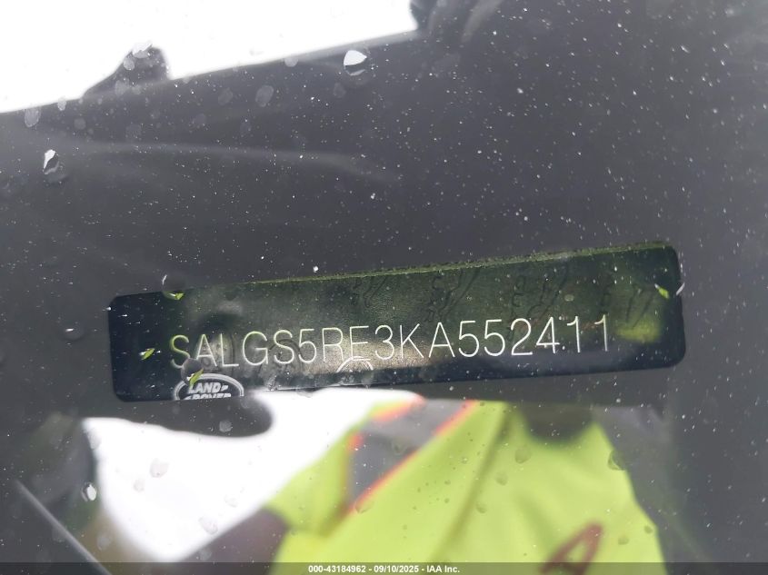 2019 Land Rover Range Rover 5.0L V8 Supercharged VIN: SALGS5RE3KA552411 Lot: 43184962