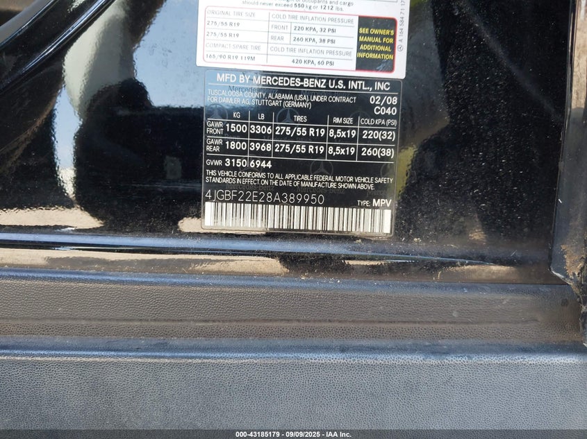 2008 Mercedes-Benz Gl 320 Cdi 4Matic VIN: 4JGBF22E28A389950 Lot: 43185179