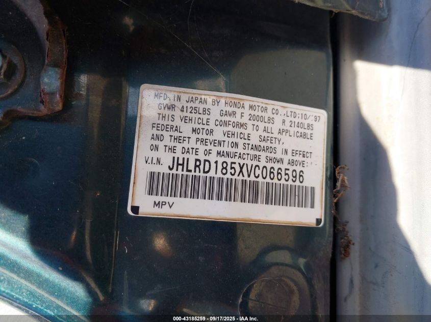 1997 Honda Cr-V VIN: JHLRD185XVC066596 Lot: 43185259