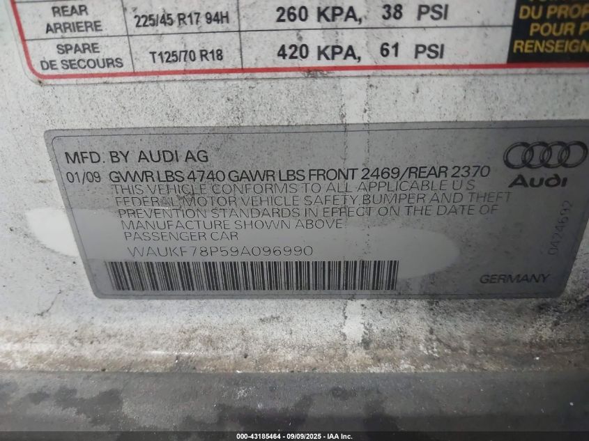 2009 Audi A3 2.0T VIN: WAUKF78P59A096990 Lot: 43185464